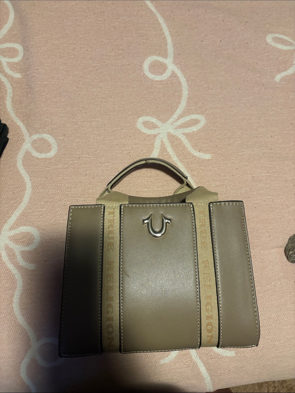 True Religion Olive Taupe Leather Top-Handle Satchel